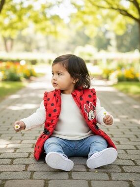 Disney Minnie Mouse Red Polka Dot Puffer Vest Toddler Size 2T Excellent Conditio